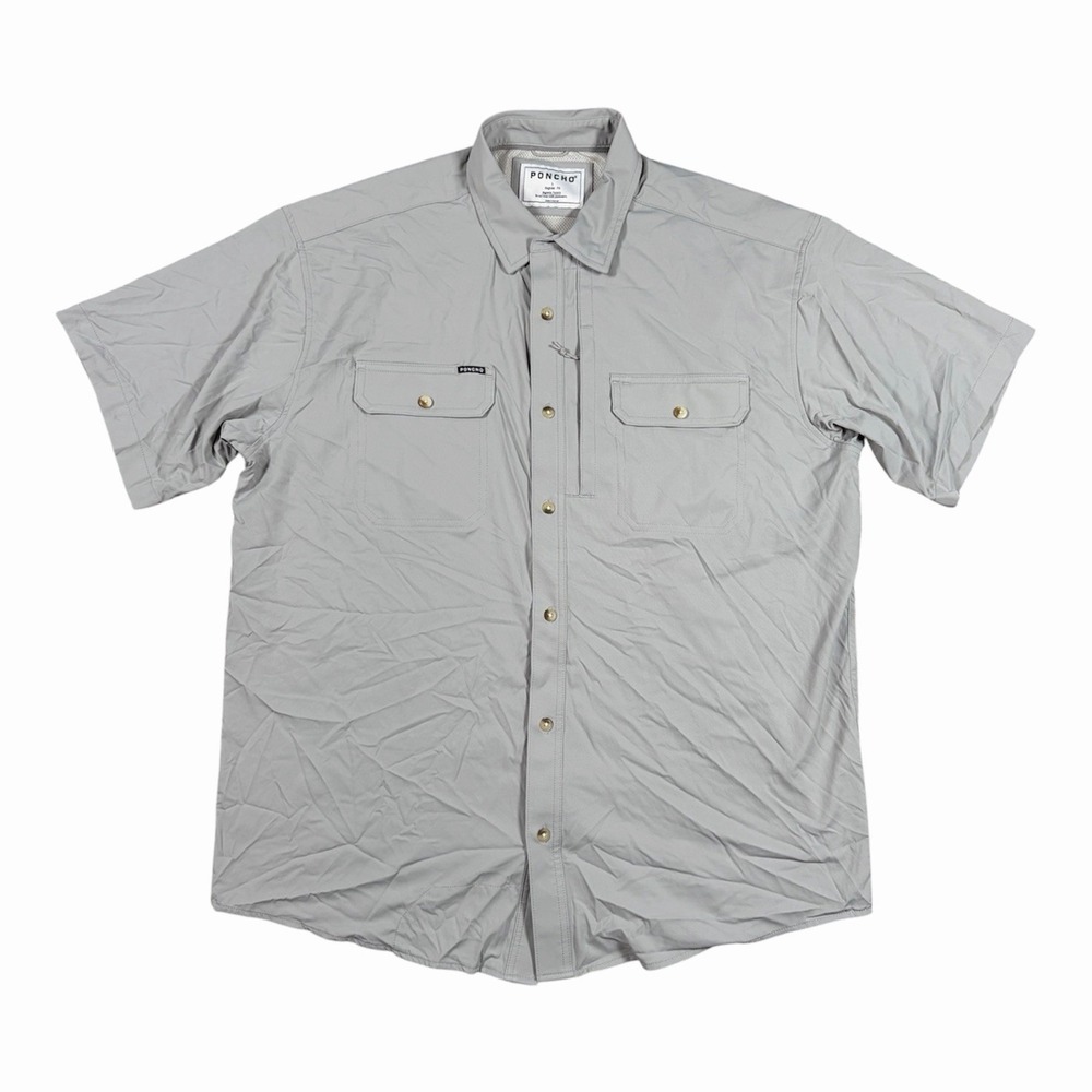 Poncho Outdoors Shirt Mens L Gray Regular Magnetic Pockets Short Sleeve Vented